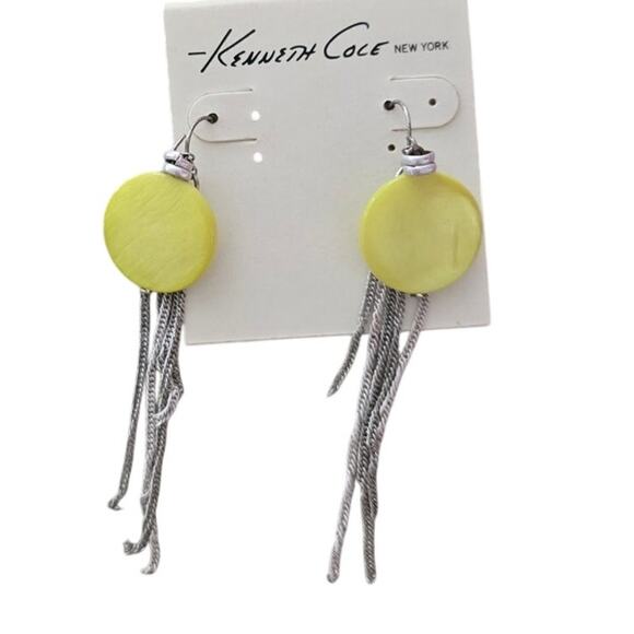 Kenneth Cole New York Silvertone Yellow Stone and Chain Tassel Earrings NWT - Picture 1 of 3